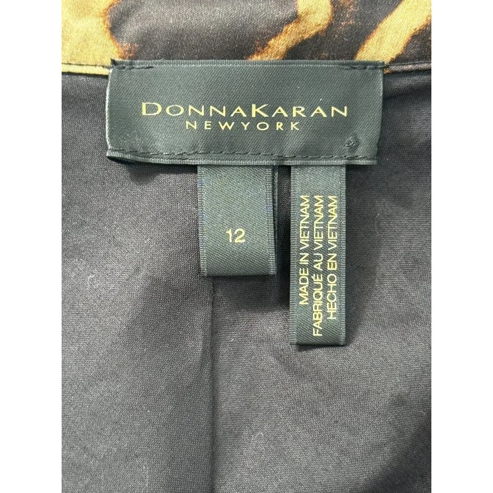 Donna Karan Womens Sleeveless Printed Tie-Front Shirt Dress Black Tan Size 12 - Picture 5 of 10